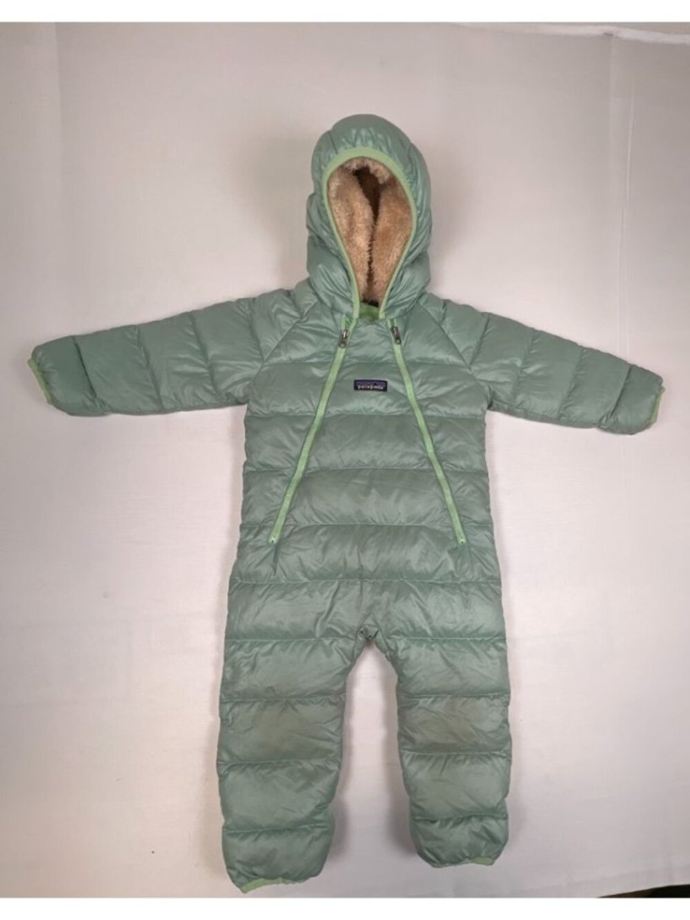 Patagonia Baby Hi-Loft Down Sweater Bunting 6-12M Sage Green Puffer Snowsuit